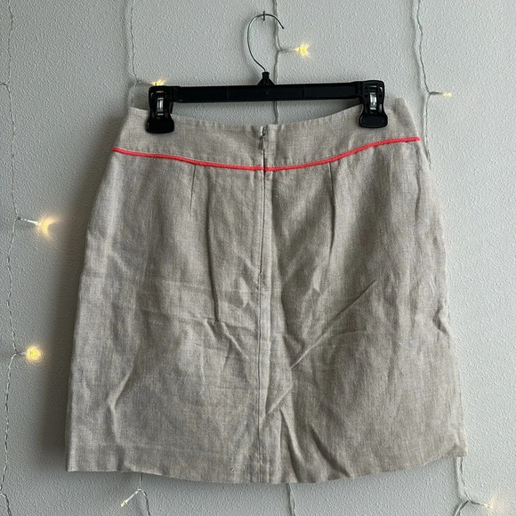 Ann Taylor Loft Khaki Linen Skirt with Neon Detailing​ - Picture 2 of 3